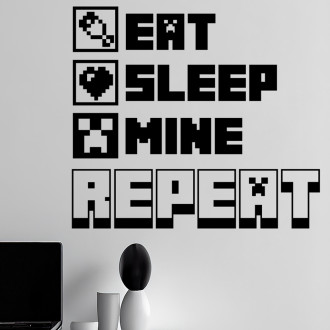 VÝPREDAJ Samolepka Minecraft s nápisom Eat, Sleep, Mine, Repeat